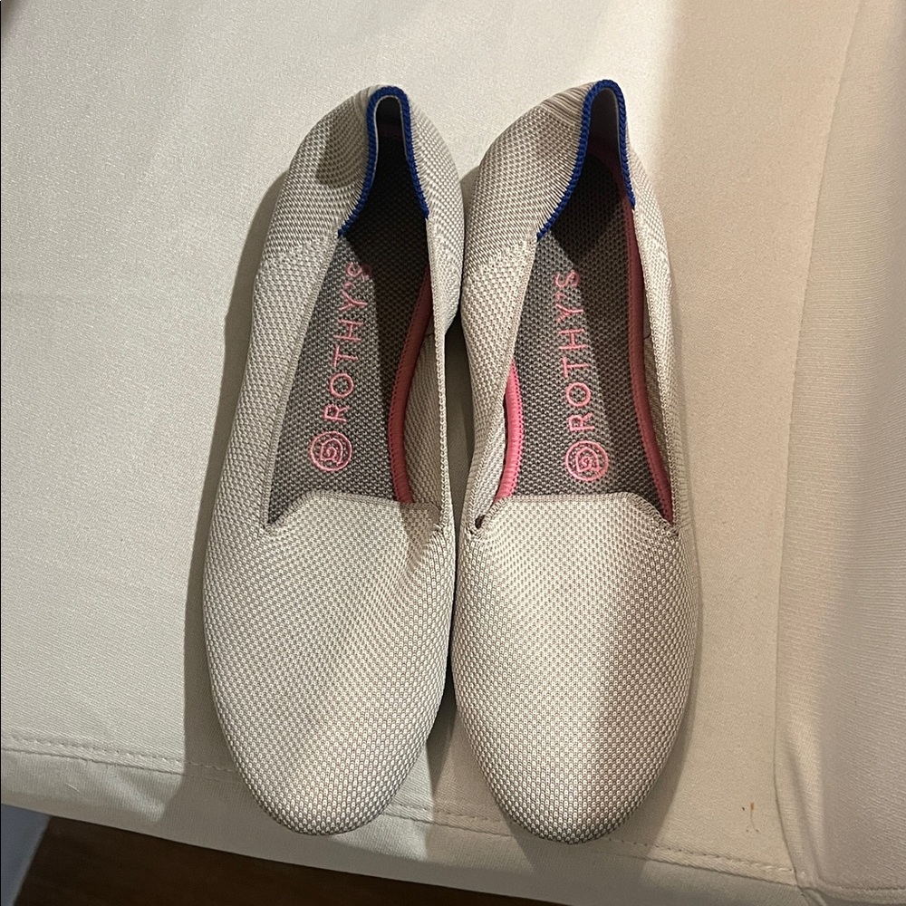 Rothy's Light Gray Knit Slip-On Flats with Pink & Blue Accents